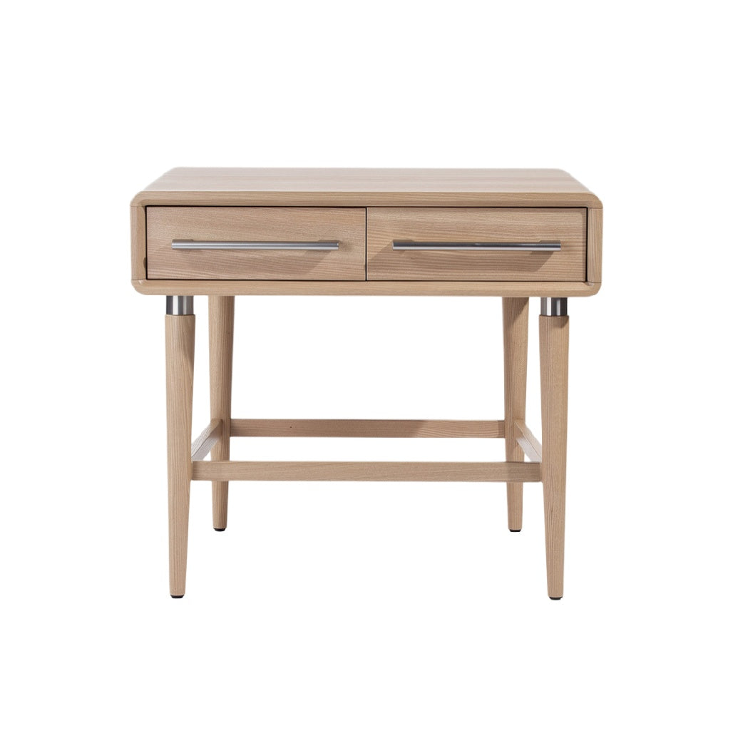 Modern Wooden Side Table with Two Drawers and Metal Handles