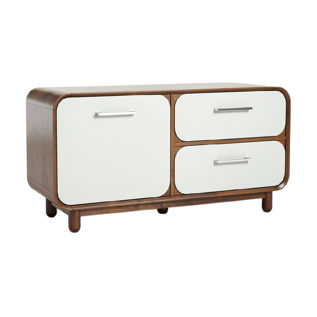 Modern Wooden Sideboard with White Panels and Smooth Handles